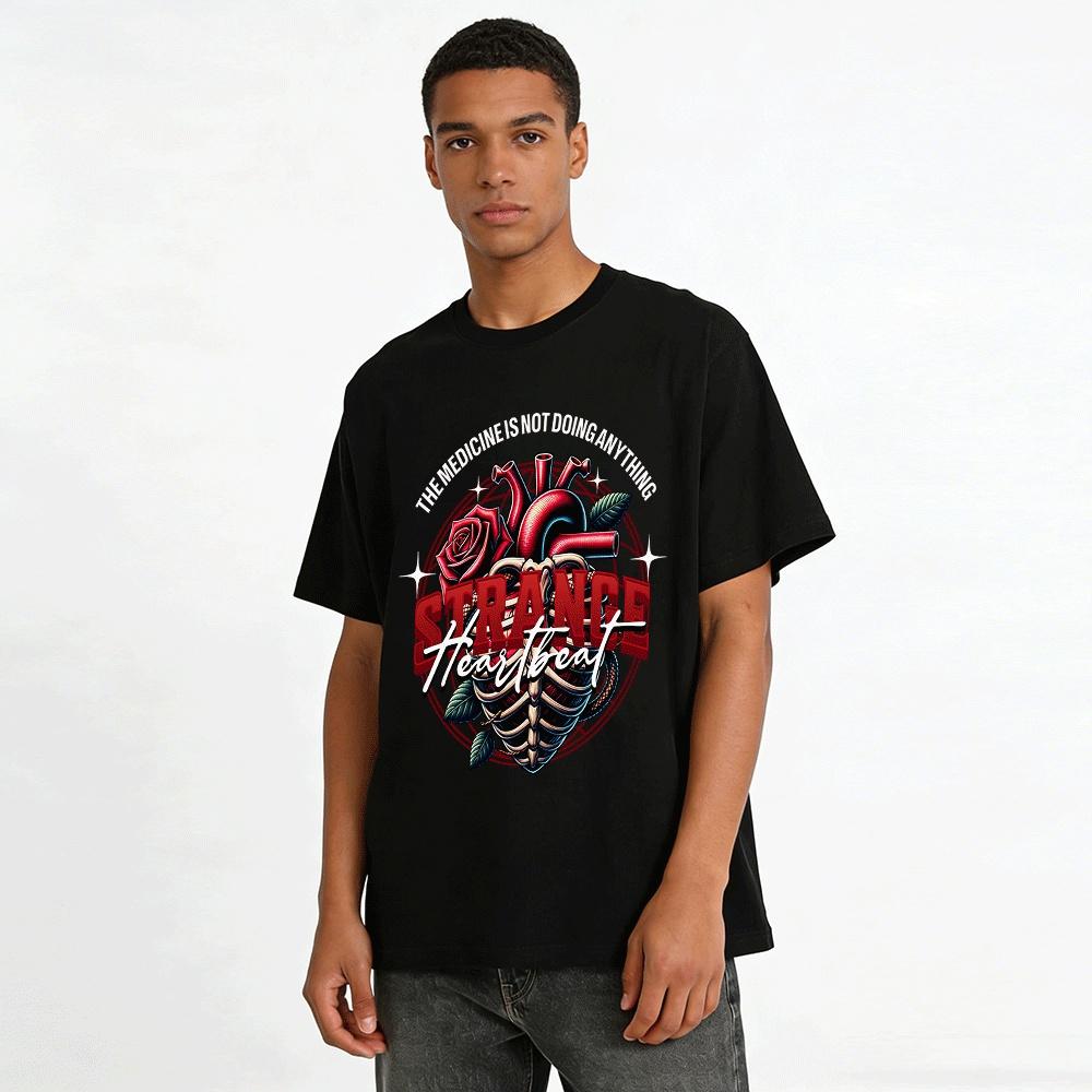 Strange Heartbeat Graphic Tee Vintage Dark Style Streetwear Top Pure Cotton T-shirt