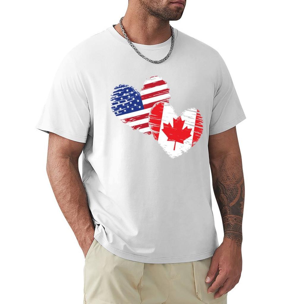 Canadian USA Hearts Canada TShirt Work Wear Short Sleeve TShirt