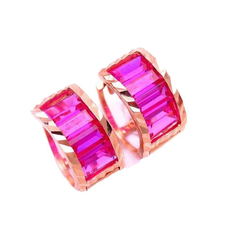 Exquisite 585 Russian Purple Gold Inlaid Redstone Earrings Women'S Fashion Foreign Pure Color Gold Plated With Rose Gold