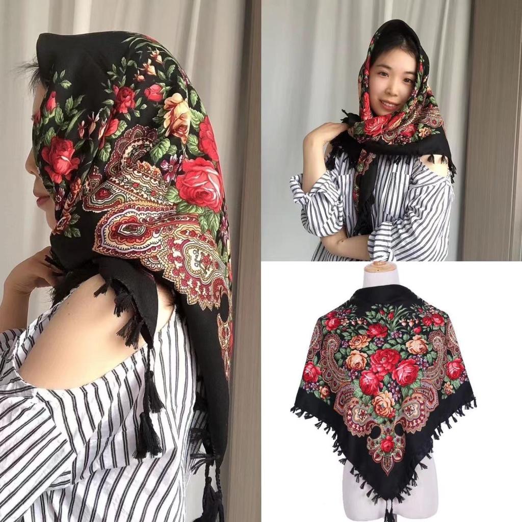 Vintage Print Cotton Headscarf for Women - Ethnic Style Spring/Summer Wrap, Shawl, Triangle, 90cm Square