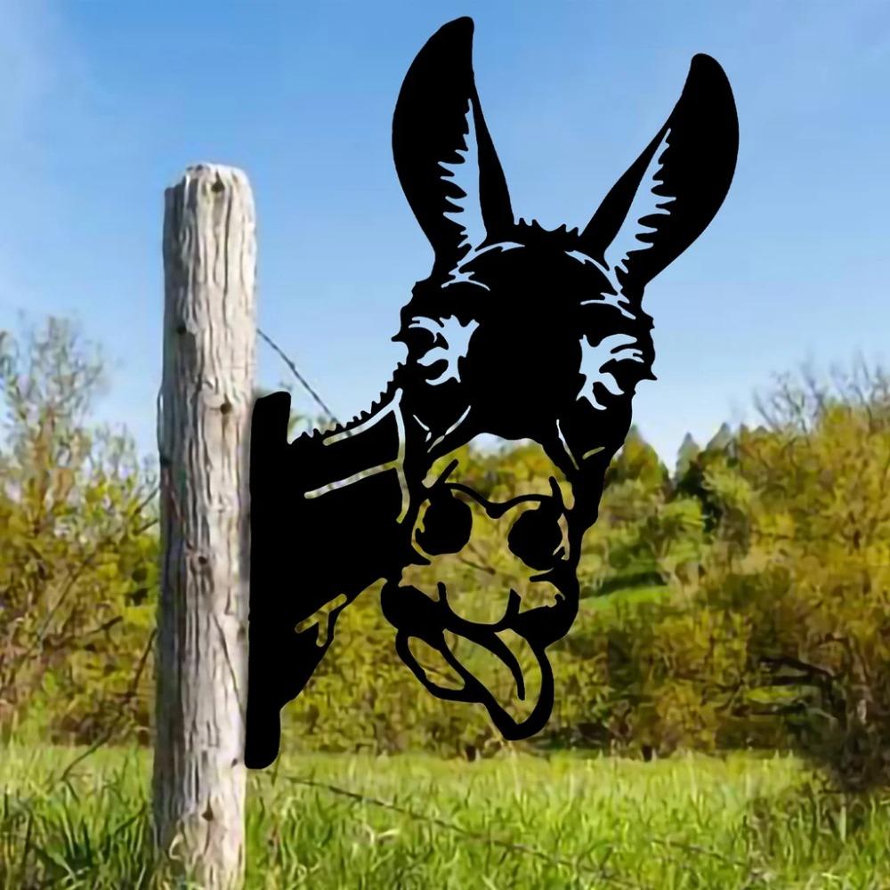 Esel mit herausgestreckter Zunge Eisensilhouette – Niedliche Outdoor-Gartenzaun-Dekoration, Perfekte Bauernhof-Handwerksarbeit für Gartenparty-Dekor