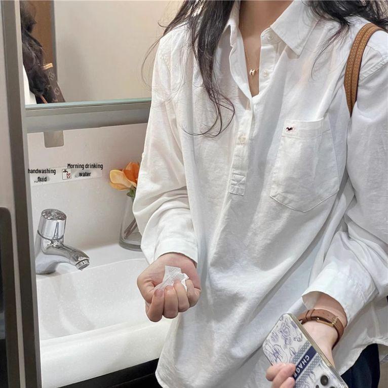 

Korean Casual Long-Sleeve Polo Shirt for Women - Versatile, Loose-Fit, Sun Protection L