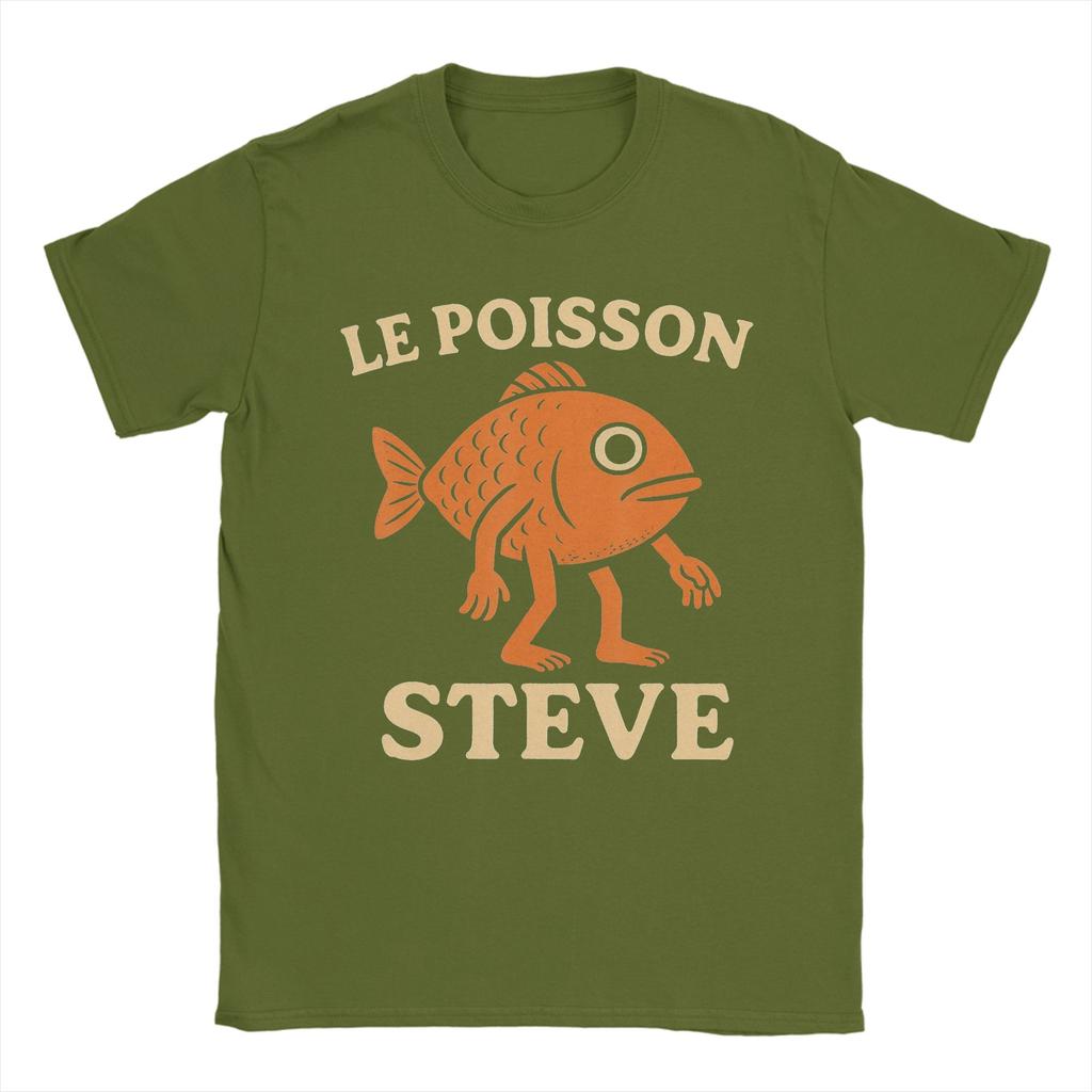 Fisch Le Poisson Steve Meme Herren T-Shirts Vintage T-Shirt Kurzarm Rundhals T-Shirt 100% Baumwolle 4XL 5XL Kleidung