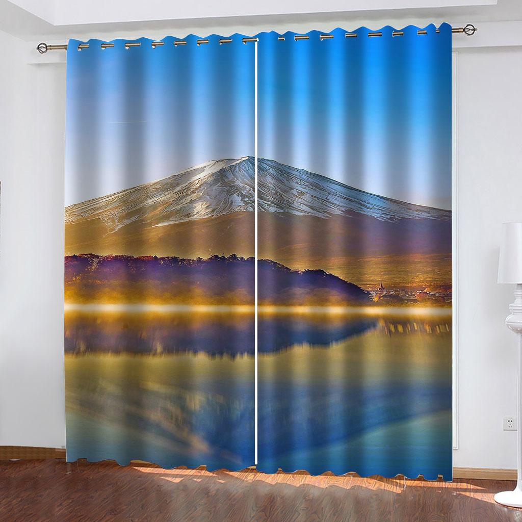 2PC Ocean Beach 3D Curtains Beautiful Landscape Pleasant Style Applicable Bedroom Balcony Living Room Kitchen Window Decor
