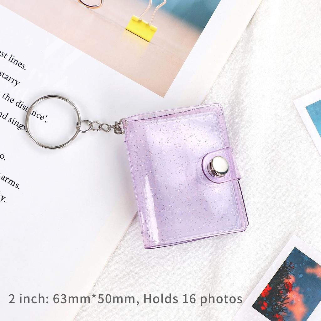 16 Sheets Cute Mini Keychain Photo Album 1/2 Inch Snap Button Pocket Folders Journal Note Material Paper Storage Book Stationery
