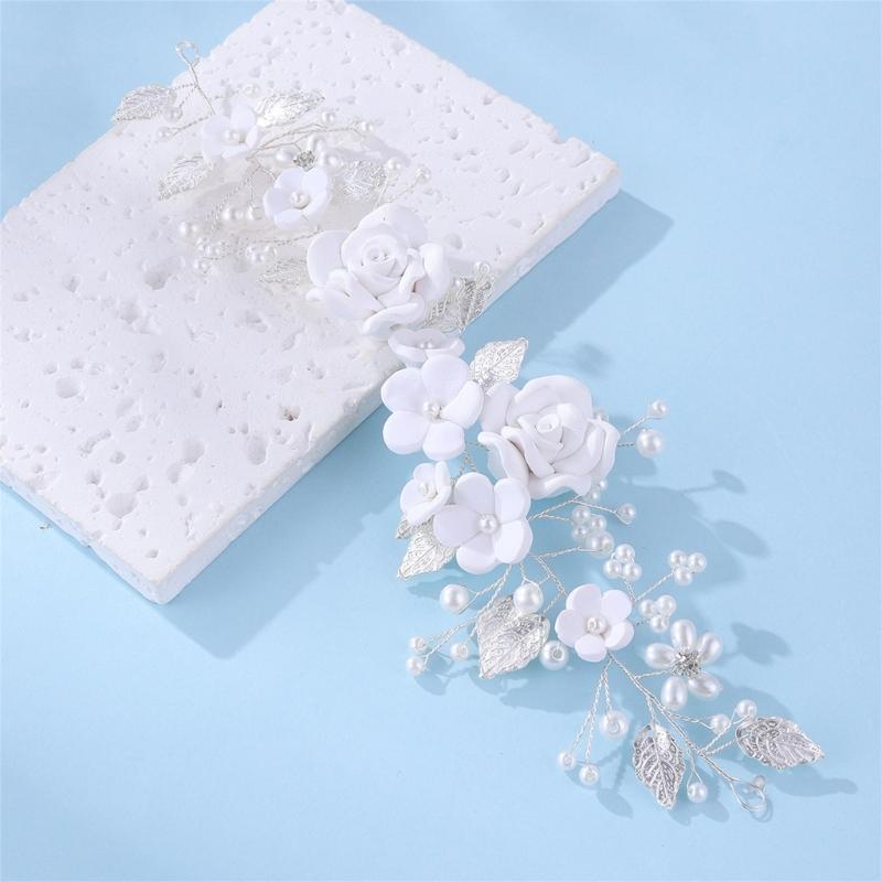 Elegant Artficial Pearls Flower Hair Vine Bridal Flower Hairband For Wedding Bride Bridesmaid And Flower Girl Photography