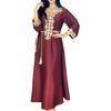 Ramadan Muslim Gold Embroidery Dresses Abayas Dubai Casual Kaftan Robe Ethnic Costumes with Long Sleeve for Womens