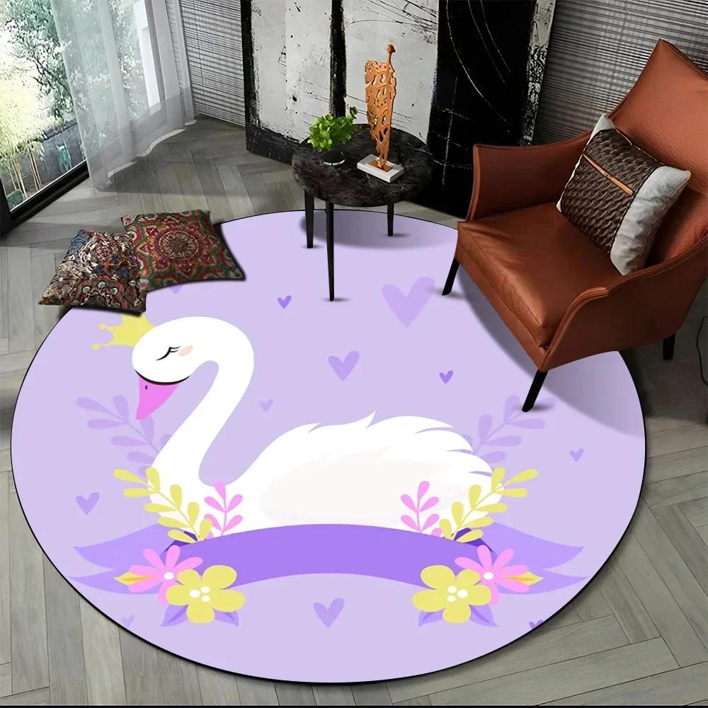 3D Cute Cartoon Swan Round Carpet Non-slip Area Rug for Living Room Sofa Bedroom Decor Circle Entrance Doormat Comfort Yoga Mat