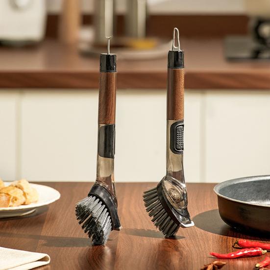 2Pcs/Set Cleaning Brush with Durable Bristles Ergonomic Handle Hard Bristle Head Multifunctional Kitchen BBQ Cleaner
