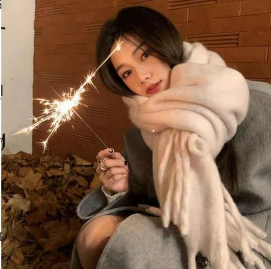 Women's Chunky Braid Mohair Scarf - Solid Color, 2024 Autumn/Winter Shawl & Neck Warmer