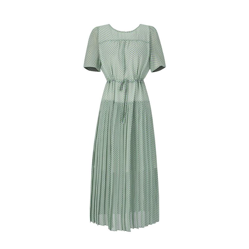 VISITINNEWYORK Round Neck String Pleated Dress (Vz5Op3M)