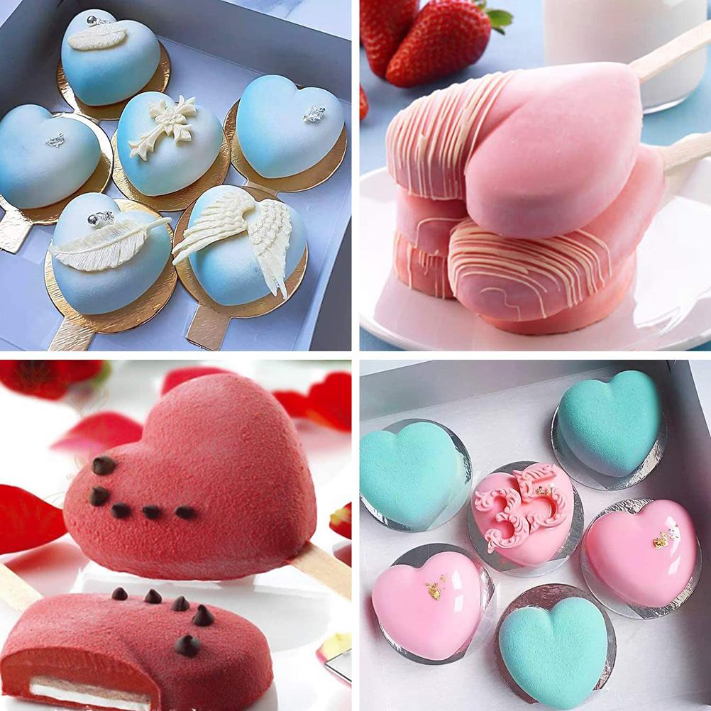 4 Cavities Ice Cream Molds 3D Heart Shape Popsicle Mold Silicone Mold for DIY Ice Cream Puree Yogurt