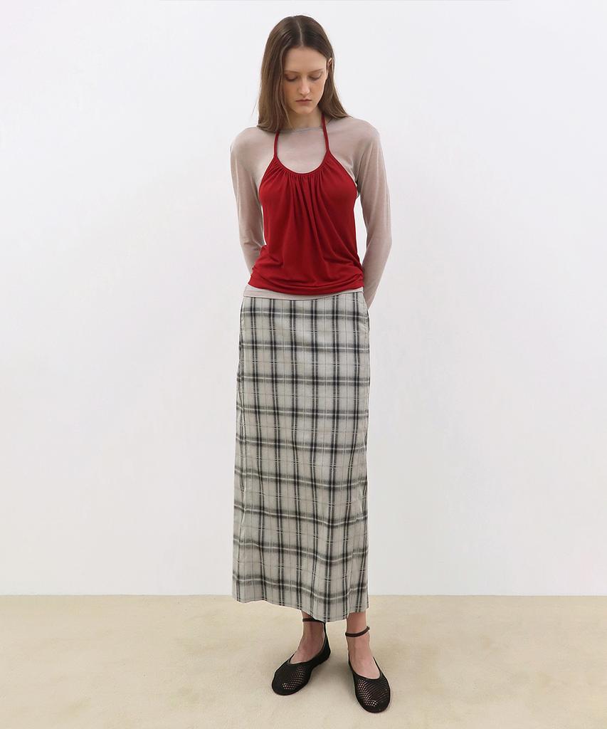 Sinun Check H-Line Skirt (Light Grey)