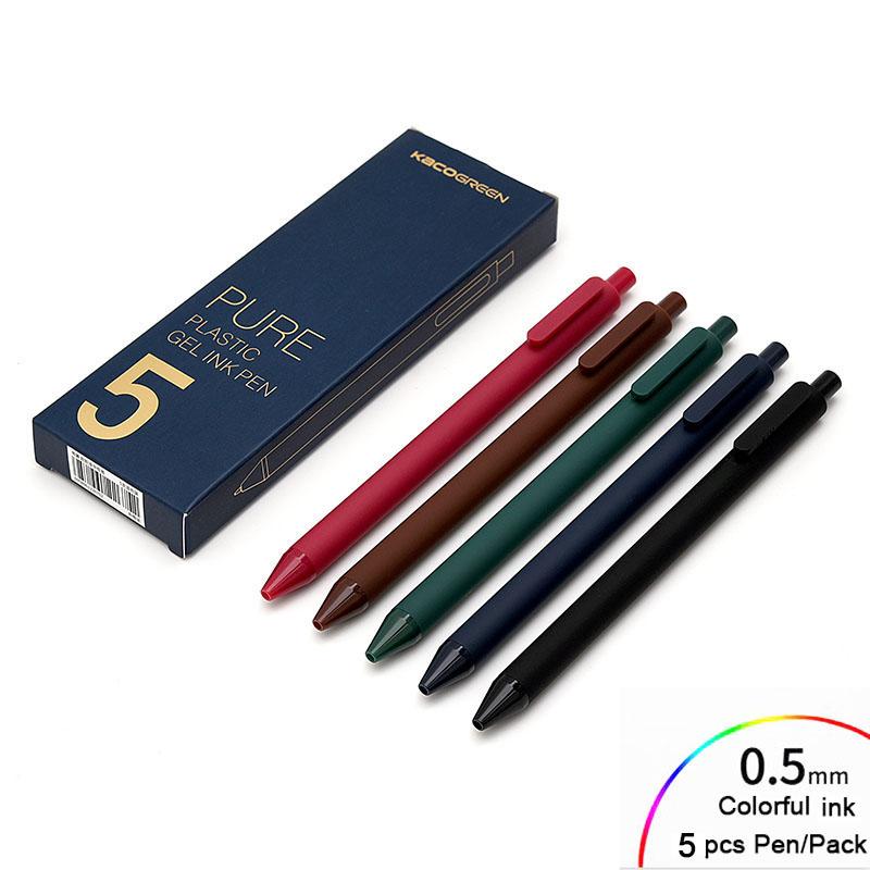5pcs/Pack KACO kacoGreen 0.5mm Sign Pen Signing Pen Smooth Ink Writing Durable Signing 5 Colors for Student School/Office Worker