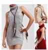 2025 Spring Sexy Backless Knitted Pullover Women’s High Neck Sleeveless Sweater Girl Bun Cos 
