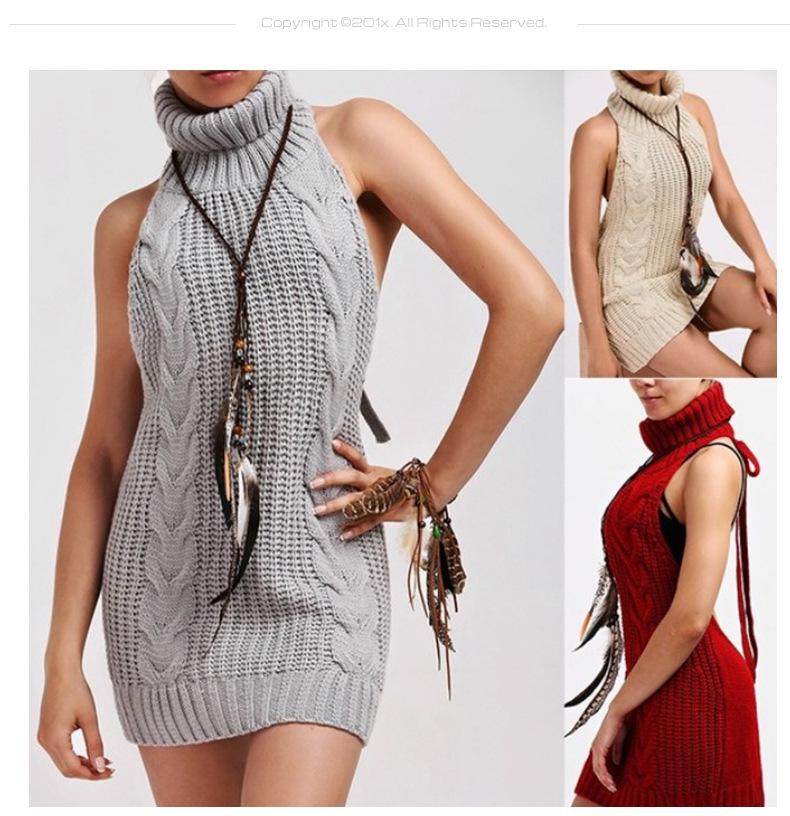 2025 Spring Sexy Backless Knitted Pullover Women’s High Neck Sleeveless Sweater Girl Bun Cos