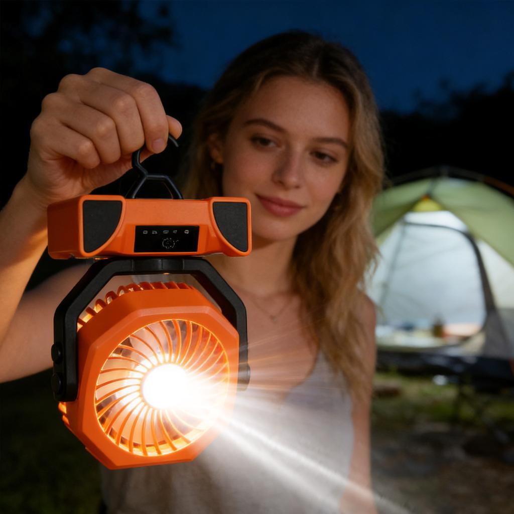 New Camping Fan Outdoor Solar External Digital Display Large Capacity Emergency Power Supply Shaking Head Lighting Fan 2W MA Capacity