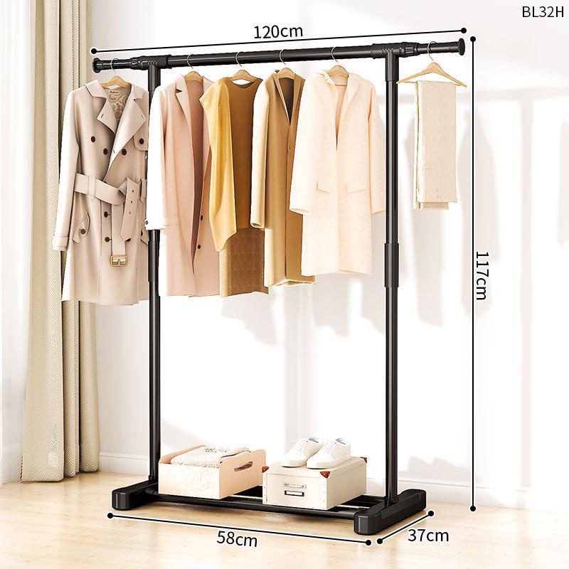 Minimalist Indoor Floor-Standing Coat Rack with Double Pole and Shelf for Bedroom or Balcony
