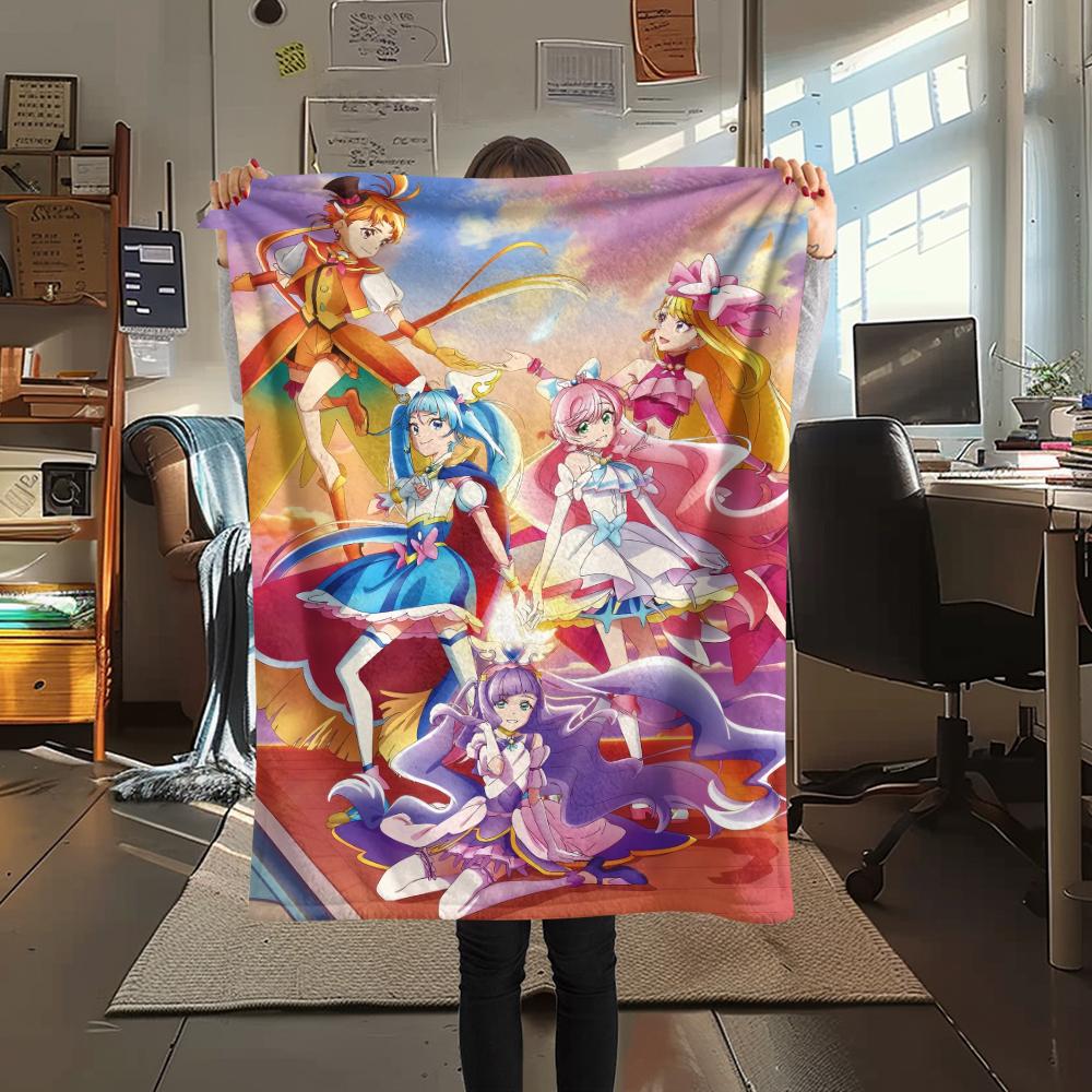 Pretty Cure All Characters pattern Flannel Blanket, High quality Comfortable for All Seasons, Home Decor, Warmth and Comfort, Perfect for Gifts.