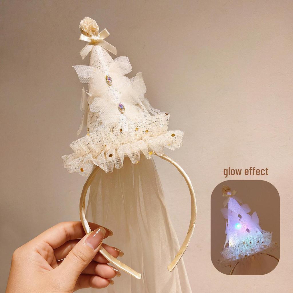 Birthday Hat with Veil Headband for Girls - Party Headwear and Photo Props