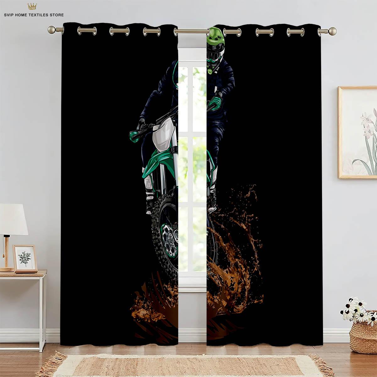 

Motorcycle Racing 3D Printing Curtains, Polyester Material Fiber, Living Room, Food,Prep Area Sleeping,Room Club Decoration, 2 Pcs W50X130H(CM)X2PCS&Rod pocket
