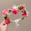 Damen Stirnband 3D Blumen-Dekor Spitzenband Helle Farbe Stirnband Fee Mädchen Rosa