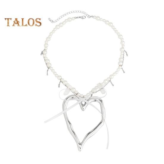 

Женское ожерелье из искусственного жемчуга с большим кулоном в виде сердца, полая цепочка с бантом, декор, регулируемая длина, украшение из нержавеющей стали для шеи, ювелирные изделия, вечерние, пляжное ожерелье на ключице белый
