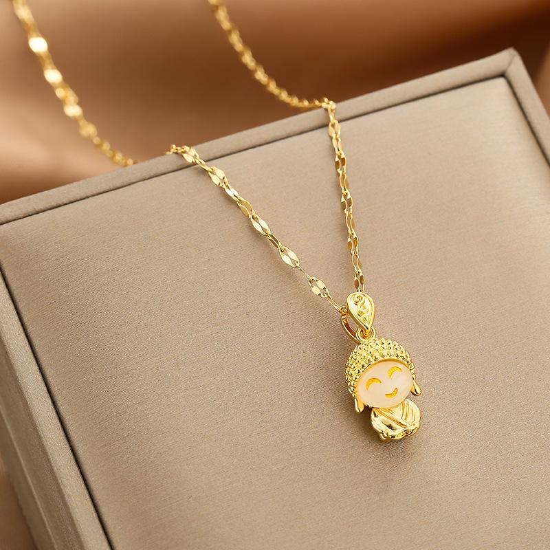 Golden Luxury Diamond Titanium Steel Necklace Women Fashion Slim Waist H Pendant Collarbone Chain