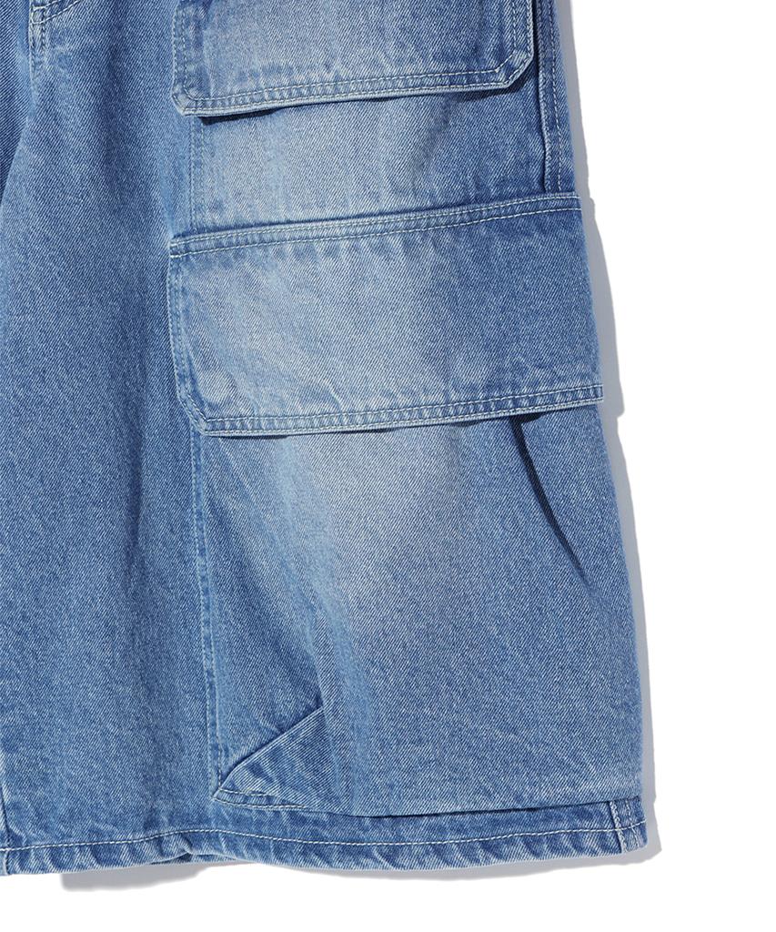 CRITIC Big Cargo Denim Bermuda Pants Light Indigo