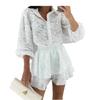 Summer European and American women's clothing jacquard hollow casual long-sleeved top + pants set