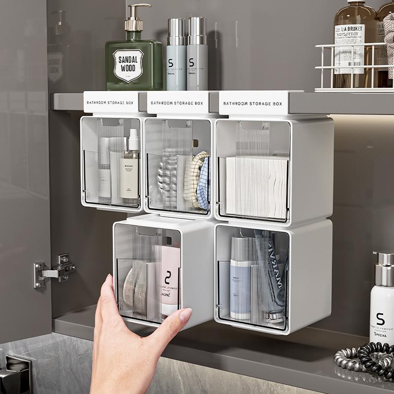 Průhledný výsuvný úložný box do koupelny na vatové tyčinky a tampónky Zásuvkový organizér bez vrtání Úložný box pod zrcadlovou skříňku