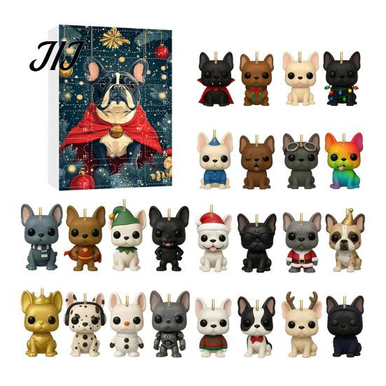 Collectible Dog Ornaments Bulldog Advent Calendar 2026, 24 Days Acrylic Puppy Christmas Countdown Calendar, Decorative Animal Pendant 2D Flat