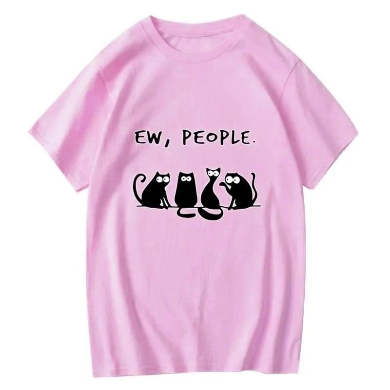 Funny Women's T-shirt Cool Cat Printed Summer Casual Loose Cool T Shirt O-Neck T-Shirt 2000s Vintage Summer Clothes Y2k Tops
