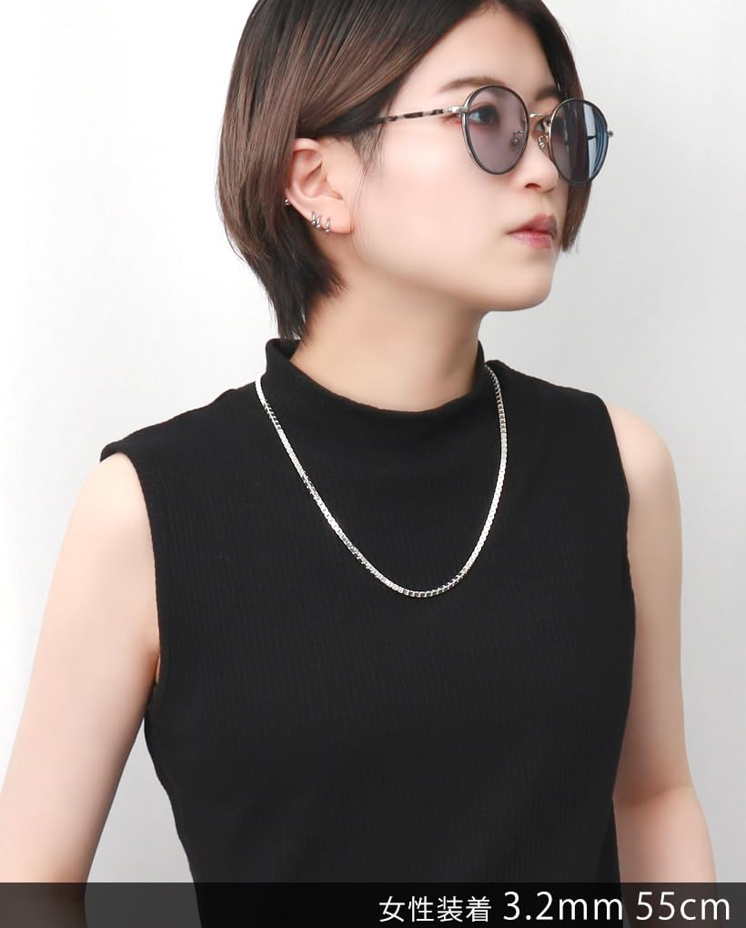 Gin No Silver 925 Venetian Long Chain Necklace for Men and Simple [Shinjuku Kura] Chain, Approx. 3.2mm Wide, 45-60cm (45cm), Women, Thick,