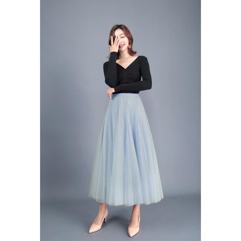 

Elegant A-Line Pleated High Waist Mesh Skirt - Autumn Collection for Women One Size