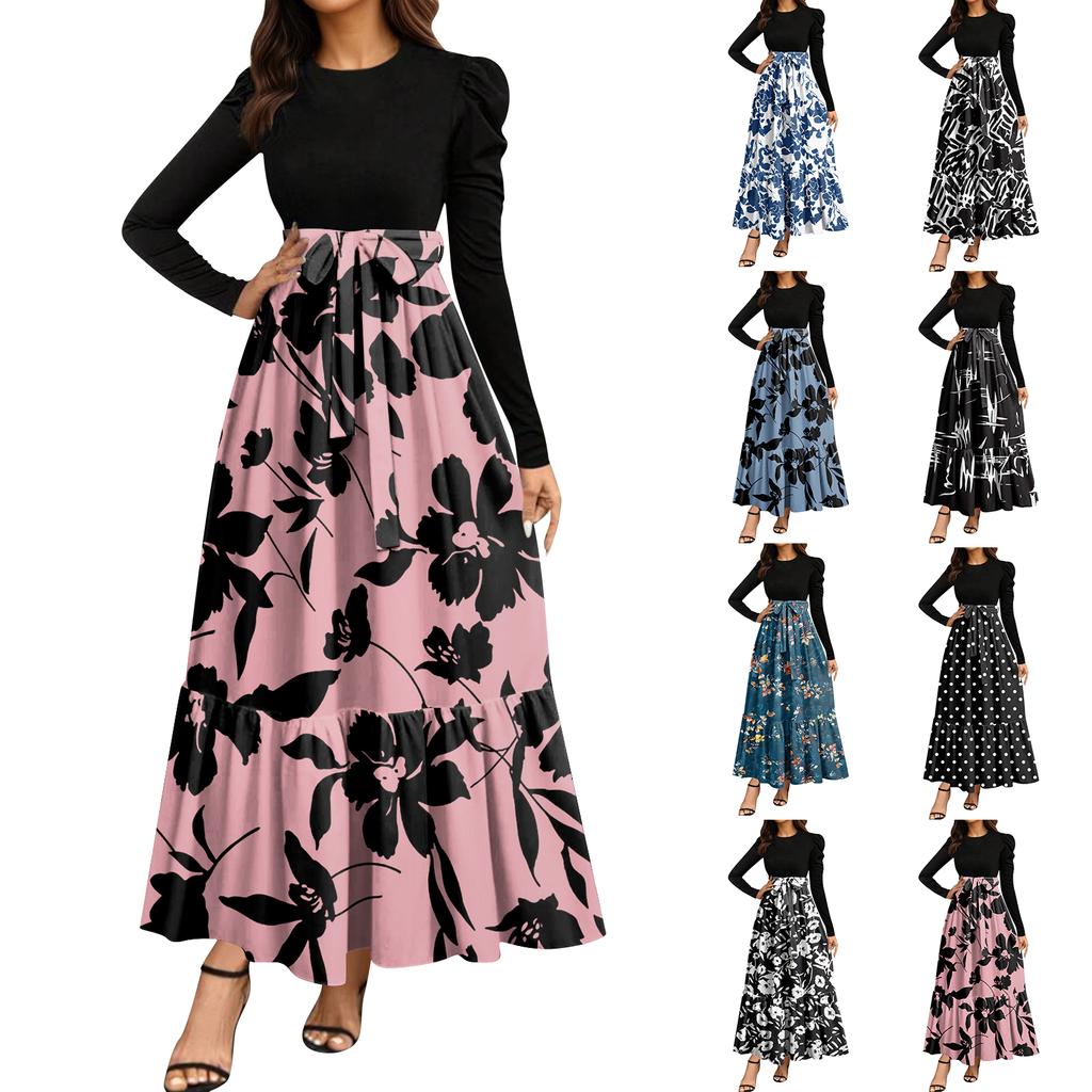 Women's Floral Print High Waist Fashionable And Elegant Dress