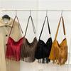 Yogodlns Boho Style Tassel Crossbody Bag Soft Frosted Tassel Straddle Bag Women Vintage Suede Shoulder Bag Casual Messenger Bag