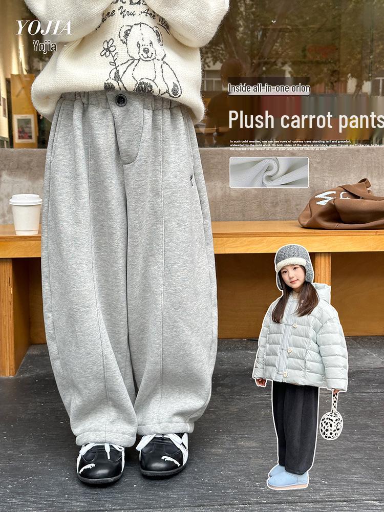 YOJIA Girls' Warm Winter Sweatpants 2025 - Casual Plus Velvet Sports Pants for Children