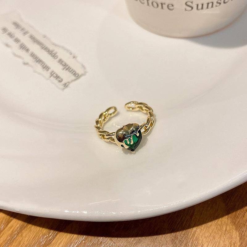 Vintage emerald zircon ring women s niche love index finger ring open personalized jewelry adjustable opening