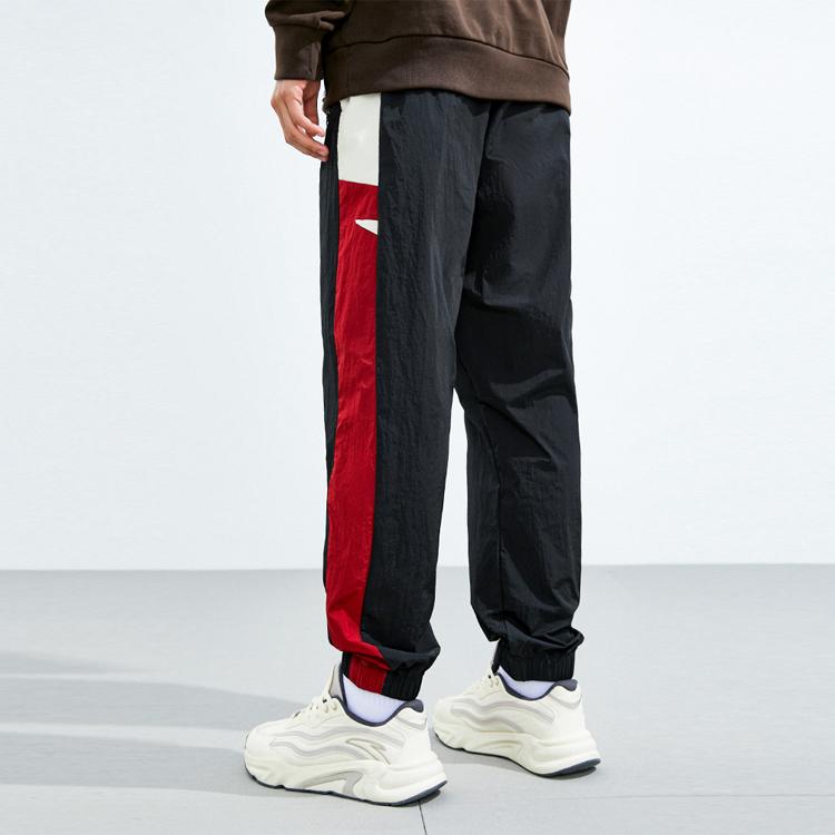 Anta Lifestyle Series Letter Splicing Mid-Rise Tapered Knit Sports Pants Men bottoms Basic-Black 152338501-2