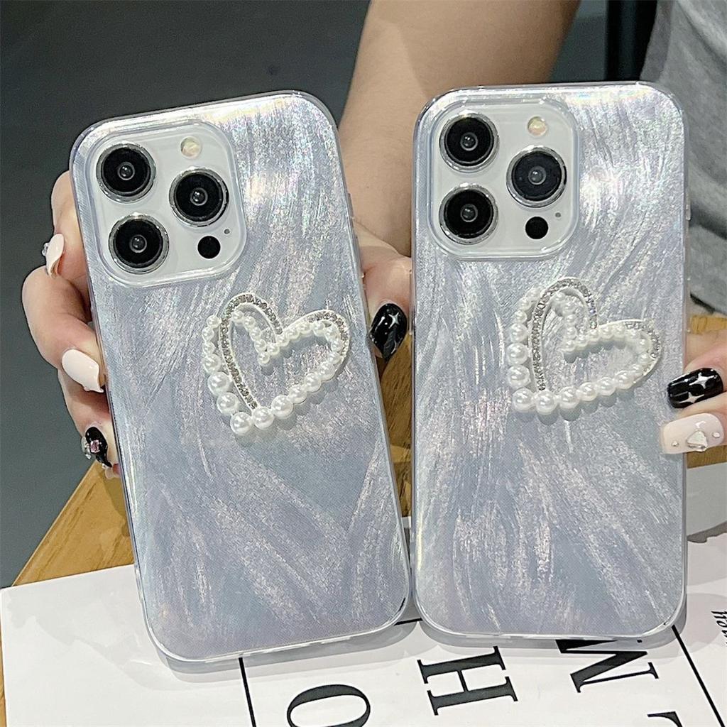 Feather-patterned, Simple Solid Color Case for Apple 13/14 Pro Max, Huawei Mate 30/60 Pro, and P60 Heart-shaped Design