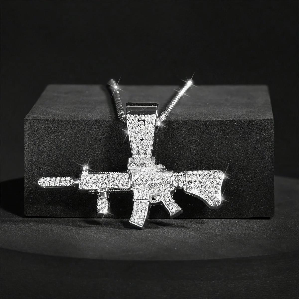 

Модная хип-хоп подвеска-ожерелье в виде автомата АК-47 для мужчин, с кристаллами, кубинская цепь, ожерелье с бриллиантовой огранкой, панк-рок, байкерская бижутерия