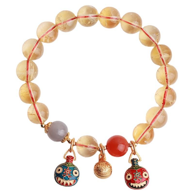 Natural Clear Citrine Bracelet with the Zodiac Animal "Golden Swallow" - Ethnic Style Crystal Bracelet for Women