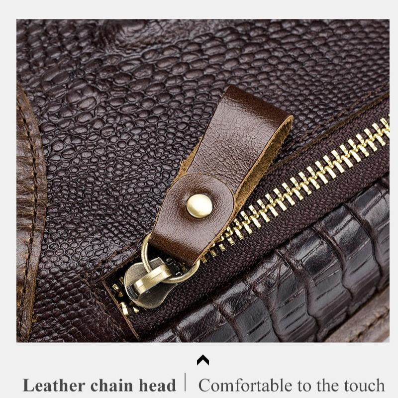 Men Vintage Crocodile Grain Top Grain Genuine Leather Motorcycle Thigh Leg Bag Multifunctional Waist Hip Fanny Pack For Riding