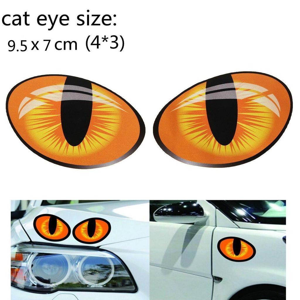 1Pair 3D Funny Reflective Cat Eyes Car Stickers Truck Head Engine Rearview Mirror Window