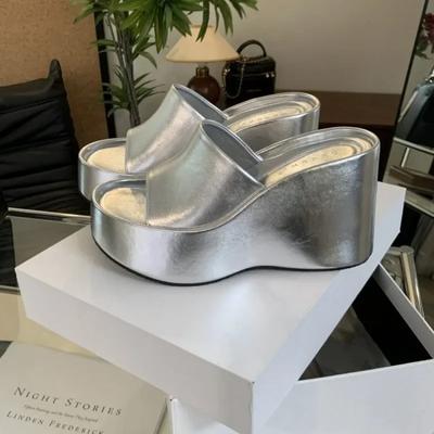 Stil Kadın Sandaletler Günlük Yaz Modası Gümüş Dolgu Topuklu Ayakkabılar 5cm-8cm Yüksek Platform Sandaletler