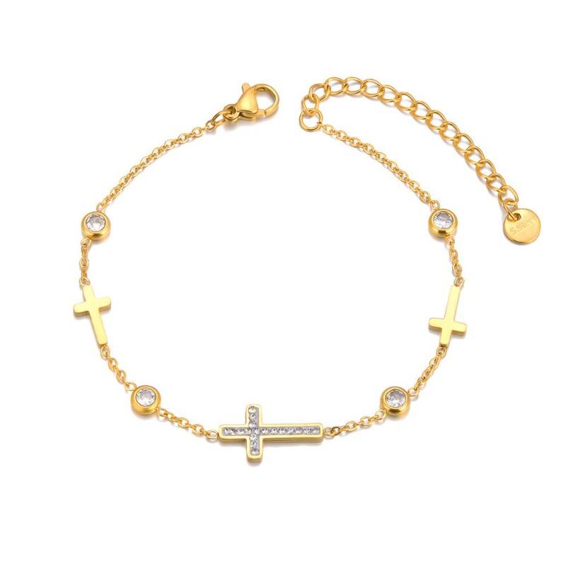 

Stainless Steel Cubic Zirconia Cross Charm Bracelet for Women Gold Plated Vintage Wedding Jewelry
