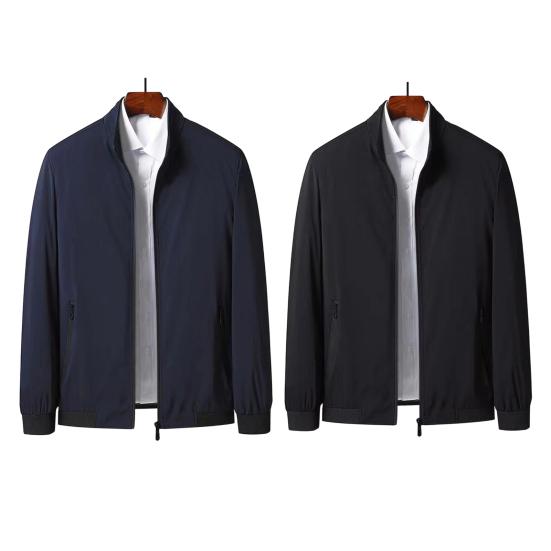 Men Jacket Stand Collar Long Sleeve Zipper Closure Windproof Jacket with Pockets Smart Temperament Men Outerwear