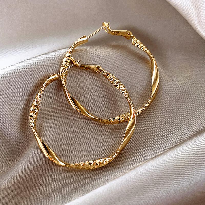 Gold French Simple Round Plain Ring Earrings Light Luxury Earrings Hong Kong Style Earrings