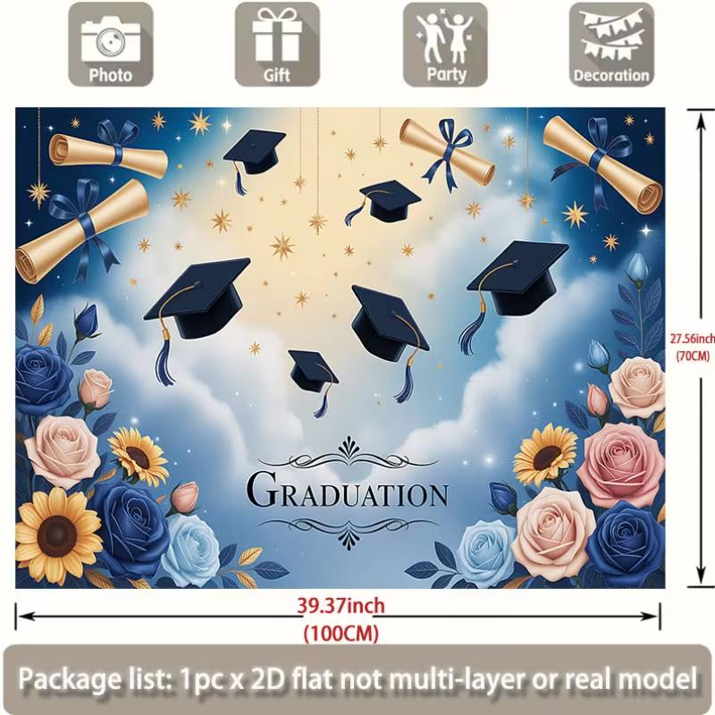 2D Graduation Party Backdrop Blue Sky Clouds Graduation Ceremony Background Cloth
